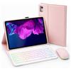 HLTOOP Custodia con Tastiera per Lenovo Tab P11 (TB-J606) / P11 Plus 11 2021(TB-J616F/TB-J607), Tastiera Retroilluminata A 7 Colori Con Mouse, Cover Posteriore in Morbido TPU,Rosa