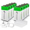 Lankoo 8 batterie ricaricabili da 9 V, USB/Type-C 9 V, agli ioni di litio, ad alta capacità, 650 mAh, 5920 mWh, batteria al litio ricaricabile, batteria a lunga durata, con cavo di ricarica