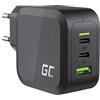 Green Cell PowerGaN 65W Caricatore GaN con 2x USB-C PD 1x USB-A QC 3.0 per PPS, Samsung AFC, Huawei FCP/SCP per MacBook, iPhone, iPad, Galaxy S22/S21, Xiaomi, Dell, Nintendo Switch - Nero