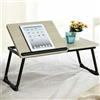 BAKAJI Tavolino Vassoio Colazione da Letto Divano Tavolo Porta Tablet Notebook PC Laptop Struttura in Metallo Pieghevole Leggio Piano in Legno Inclinabile Dimensione 65 x 30 cm (Nero)