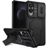 xinyunew custodia per Samsung Galaxy S25 Edge con ring stand magnetico, cover militare antiurto con protezione fotocamera scorrevole compatible with MagSafe ricarica wireless Nero