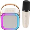 SMART-J Karaoke Portatile SMART-J SOUNDGO Bianco Crema con Microfono K12-1 - Altoparlante Bluetooth Compatto con Angoli Arrotondati, Manico in Similpelle, Microfono Integrato, Controllo Touch, LED RGB