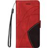 TIANCI Cover per Motorola Moto G6 Play/Moto E5, Portafoglio Case in Pelle PU Bicolore Impiombata, 3 Slot per Schede Funzione Staffa Antiurto Flip Custodia per Motorola Moto G6 Play/Moto E5-Rosso
