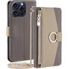 CasurvivePro Custodia a portafoglio compatibile per Oppo A5 Pro 5G/Oppo A5 Pro 4G con tracolla e tasca magnetica con cerniera, in pelle PU, antiurto, con cavalletto, grigio