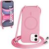 FMPCUON FNPCUON Cover Magnetica Silicone per iPhone 11 con Cordino,Compatibile con MagSafe,Custodia con Laccio Collana Tracolla Collo Sottile TPU Antiurto Protettiva Case con Corda.Pink