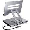 Obotsnoi Rotante Tipo C Docking Station Con Supporto Pieghevole PD100W Ricarica Gigabit Ethernet 3.5mm Per Laptop Tablet Adattatore USB C Con Supporto