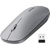 UGREEN Mouse Wireless, Mouse Senza Fili 2,4 GHz con Mini Ricevitore USB, Rilevamento ‎Laser da 1000 a 4000 DPI con Pulsante Mute (Non Incluso Batteria) Grigio