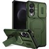 xinyunew custodia per Samsung Galaxy S25 Edge con ring stand magnetico, cover militare antiurto con protezione fotocamera scorrevole compatible with MagSafe ricarica wireless verde