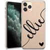 TULLUN Custodia personalizzata per iPhone 15, in morbido gel trasparente, cover personalizzata con cuore e iniziali diagonali a colori, testo con nome e iniziali - nero