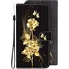 VQWQ Cover per Oppo Reno 10 5G, Custodia a Portafoglio in Pelle PU Stampa Fiori Slot per Schede Libro Cavalletto Supporto Flip Case Wallet Cordino Chiusura Magnetica per Maschio Donna -[TX01]-Golden