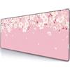 Sanwumian Tappetino per mouse da gioco, grande, motivo floreale rosa, da donna, con base in gomma antiscivolo, per tastiera, da scrivania con bordi cuciti, 80 x 30 cm, fiori di ciliegio giapponesi