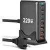 Ayolofei Caricatore rapido USB 320 W, USB C, 8 porte, PD 3.0, GaN III, per telefono, tablet e laptop