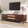 Oyemige Mobile TV in Legno Misto Naturale Con Ante e Cassetti, Sospeso Con Bordo in Rattan, Stile Rustico Per Soggiorno e Camera da Letto (Natural)