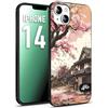 CUSTOMIZZA - Custodia cover nera morbida in tpu compatibile per iPhone 14 casa giapponese rosa ciliegio in fiore disegnata tattoo