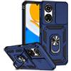 Nikaque Custodia per telefono Huawei Honor X7, protezione per fotocamera scorrevole, antiurto, con cavalletto ad anello, supporto magnetico per auto, resistente copertura per CMA-LX2 CMA-LX1, blu