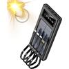 DISCORAMA POWER BANK CARICABATTERIA PORTATILE 10000MAH CON PANNELLO SOLARE E CAVI INTEGRATI, CARICA BATTERIA 4 IN 1 RICARICA SOLARE USB-C USB-A e MICROUSB - DISCORAMA®