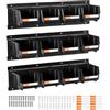 VEVOR Contenitori Portaoggetti da Parete, 12 Contenitori in Plastica e 3 Guide in Metallo, Scatola Portaoggetti Impilabile Sospeso per Ferramenta per Officina, Stanza dei Lavori Manuali, Nero