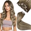 LaaVoo Extension Clip Capelli Veri, Balayage Marrone Chiaro a Biondo Chiaro e Biondo Scuro, 40cm 80g, Capelli Naturali, Volume Istantaneo, per Feste e Cerimonie, 5pcs Colore 8-16-8