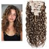 Larafona Hair Extension Capelli Veri Clip Balayage Ricci Estensioni Umani Capelli 100% Ondulati Tessitura Blonde Highlights Marrone P4/27# 120g 20inch/50cm