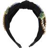FRCOLOR Cerchietto Ricamo e Pietre Decorative Stile Retrò per Chioma Donna Nero Fascia per Chioma Facile da Indossare per Feste e Matrimoni