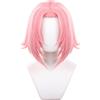 HIROAKIYA Parrucca Cosplay Rosa Corta con Parte Centrale, con Calotta per Parrucca, Lunghezza ca.35cm
