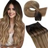 LaaVoo Extension Capelli Veri Tessitura Castano Scuro a Biondo Sporco, 50 cm 100 g, Remy Umani Lisci, Effetto Lusso e Volume Extra, per Cerimonie e Serate Eleganti #2-6-18