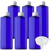ZEOABSY 6 Pezzi 500 ml Blu Bottiglie di Plastica PET con Tappo a Vite Bianco e Riduttori di Orifizio, Bottiglia con Spalla Piatta da Viaggio per Cosmetico Liquido, Olio (UNSQUEEZABLE)