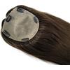 AIRAO Iniettato Sottile Pelle PU Base Seta Top Partizione Dimensioni 15cm*16cm Donna Capelli Umani Topper (40cm, 2# Marrone Scuro)