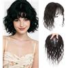 EREE HAIR Topper per capelli ricci veri umani da 12 con frangia per donna, base in pizzo svizzero da 2,7x3,9, copertura 3D a 360°, clip in parte superiore per capelli diradati, colore naturale