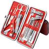 Vinciann Kit viaggio 19 pezzi estetista cura mani piedi viso orecchie forbici unghie manicure pedicure set bellezza corpo in astuccio simil pelle rosso