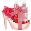 BRUBAKER Cosmetics 4-Pz. Set Doccia - Champagne Lampone - Confezione Regalo di Cura in Oro Rosa con Tacco Alto
