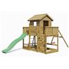 TheGoodGarden Casetta Parco Giochi in Legno da Giardino Fungoo Mars con Scivolo 2,2 m, 2 Altalene, Tavolo Picnic, Parete Arrampicata e Sabbiera - Struttura Completa per Bambini 3-10 Anni