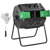 Outsunny Compostiera da Giardino Girevole a 2 Sezioni con 8 Prese d'Aria, Compostiera Domestica in Acciaio e PP, 160 L, per Compostaggio Rifiuti Organici, 71x65x96 cm, Nero, Verde