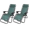 Todeco Sdraio Per Giardino, Sedia Pieghevole A Gravità Zero, 165 x 112 x 65 cm, Verde, con cuscino, Pacco da 2, Textilene, Carico massimo: 100 kg, Materiale: Acciaio
