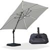 PURPLE LEAF Ombrellone da Giardino a LED Solare 3 x 3 m con Basi per Ombrellone, Ombrelloni da Esterno Inclinabile e Rotazione di 360°, 8 Stecche in Alluminio e Tela Protezione UV, Bianco
