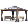 TOOLPORT Gazebo da giardino 4x4 m look quercia, tetto ca. 8mm policarbonato, 4 teli laterali color grigio