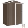 Outsunny Casetta da Giardino 1.1m² in Acciaio Zincato, Capanno da Giardino con Porta Singola Scorrevole Bloccabile, Tetto Inclinato, Guanti, Capanno Porta Attrezzi, 136x87x179 cm, Marrone