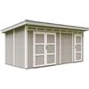 TIMBELA Casetta da Giardino di QUALITÀ PREMIUM 8.52+2.95m²-L530xW279cm-con Pavimento, Tegole Bituminose,Set di Vernici-Costruzione con pannelli LP Smartside - Capanno da giardino - M905C - TUNDRA GREY