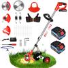 Lmozim Decespugliatore elettrico senza fili, 21 V, decespugliatore a batteria, 2 x 2,0 Ah, con ruote, taglio bordo con manico telescopico, 3 tipi di lame taglierina per erba da giardino corto