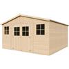TIMBELA Casa da giardino in legno naturale CON PAVIMENTO IMPREGNATO H246x418x420 cm/16 m²- Magazzino esterno con finestre - Capanno da giardino - Bici, Deposito attrezzi e rimessa TIMBELA M330+M330G