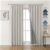 Joydeco 100% tende oscuranti in lino con nastro arricciato, set da 2 pezzi, altezza 275 x 140 cm, colore bianco grigio, protezione dal freddo, oscurante, protezione acustica, ideale per il soggiorno