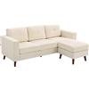 HOMCOM Divano 3 Posti Angolare a forma a L, Chaise Longue Reversibile E Effetto Velluto a Coste, 192x137x84 cm, Bianco e Crema | Aosom Italy