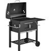 Outsunny Barbecue a Carbone con Ruote, Coperchio Griglie in acciaio inossidabile e Termometro, 113x65x108 cm, Nero | Aosom Italy