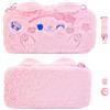 RHOTALL Borsa a tracolla in peluche con gatto rosa, compatibile con Switch/OLED, graziosa borsa a tracolla protettiva da viaggio con tracolla rimovibile, 2 tappi per i pollici, assorbimento degli urti