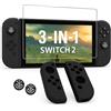 Di Carmen Kit 3-in-1 per Switch 2 - Cover Joy-Con in Silicone + 1 Pellicola Vetro Temperato + 2 Thumb Grips - Protezione Morbida Antiscivolo, Comfort e Controllo per Joy-Con (Nero)