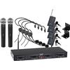 McGrey UHF-2V4H Set Microfoni Wireless Quad: ricevitore UHF 4 canali, 2 microfoni dinamici, 4 trasmettitori tascabili con clip, 4 headset, portata 50m, batteria 8 ore.