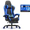 Devoko Sedia da Gaming Massaggiante con Poggiapiedi Telescopico, Sedia Gamer con Cuscino Lombare Massaggio & Poggiatesta, Ergonomico Sedie da Ufficio Schienale Regolabile 90-135°, Portata 150kg(Blu)