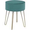 IlGruppone Pouf Poggiapiedi In Velluto Con Gambe Dorate Elegante Imbottito Sgabello Per Toeletta Mobile Trucco Ottomano Ingresso Tavolino Camera Da Letto Soggiorno Salotto - Petrolio - Rotondo
