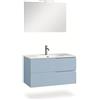 AQA DESIGN mobile bagno composizione 4 pezzi, mobile bagno con lavabo, base sospesa con frontali in MDF cannettato, set mobili bagno nr2 cassetti - Azzurro - 101x46,5x190 cm