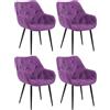 CLP Set di 4 poltroncine decorative Tanna in velluto I Fodera trapuntata I Seduta comfort con braccioli, Colore:viola